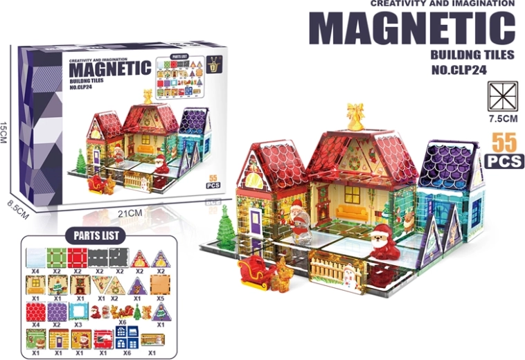 Magnetski građevinski set – šarene kućice (55 dijelova)