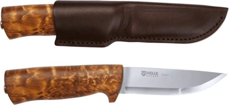 Helle Eggen vanjski nož 10 cm s drvenom drškom i kožnom futrolom