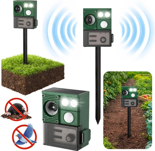 Solarni ultrazvučni rastjerivač životinja s PIR senzorom i LED