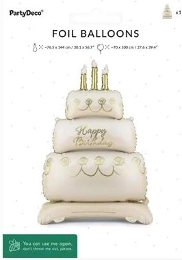 Stojeći folijski balon u obliku torte Happy Birthday