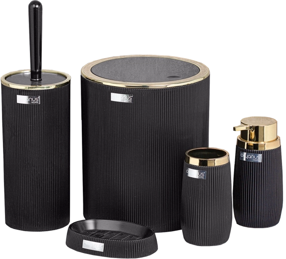 Okrugli kupaonski set 5 kom crna/zlatna