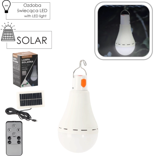 Solarna viseća LED žarulja 12 W, hladno bijela, 7,6 × 7,6 × 14,6 cm