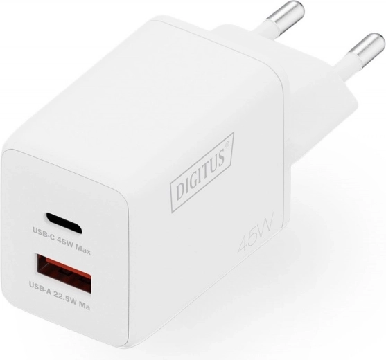 Mrežni punjač GaN II 45 W, 1× USB‑C i 1× USB‑A, PD 3.0 i QC 3.0, bijela