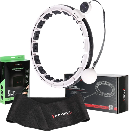 Set magnetskog hula hoopa s brojačem i steznog pojasa HMS HHM16 + BR163 Plus Size, bijela