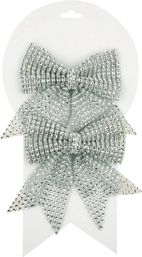 Srebrne božićne mašne s kamenčićima, 12 cm, 2 kom