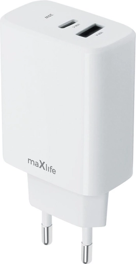 Mrežni brzi punjač MAXLIFE 20 W s USB‑C i USB‑A