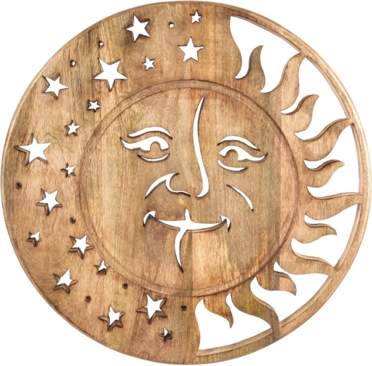 Zidna dekoracija Sunce/Mjesec od mangova drva 50 × 50 cm