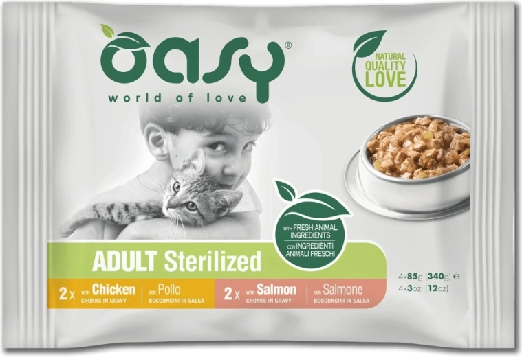 Oasy vrećice za sterilizirane mačke u umaku, mix okusa 4×85 g