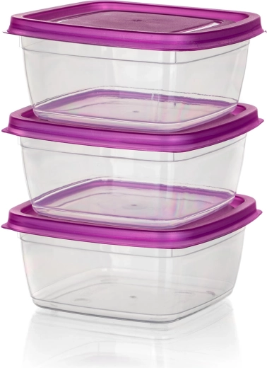 Set kvadratnih posuda za hranu 0,5 l s ljubičastim poklopcem (3 kom) ACCASA