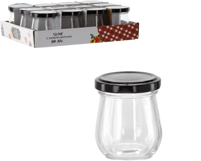 Staklena staklenka 80 ml s crnim metalnim poklopcem