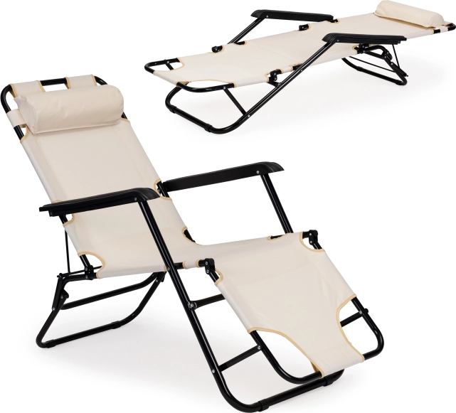 Vrtni ležaj MultiGarden s naslonom za glavu, sklopivi, bež