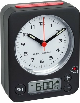 Bežični budilnik TFA COMBO s digitalnim podešavanjem, crno‑crveni