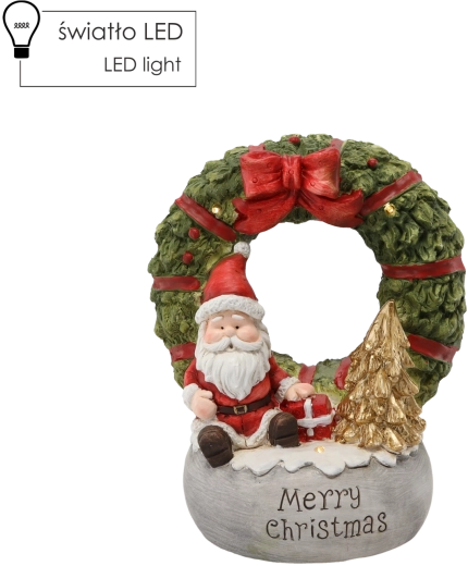 Božićna figurica vijenac sa Santom s natpisom Merry Christmas, LED 22 × 21 × 40 cm