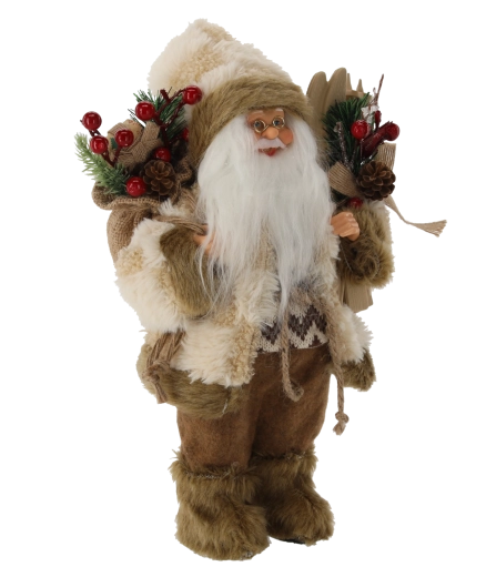 Božićna figurica Djeda Mraza u bež kaputu s skijama 30 cm