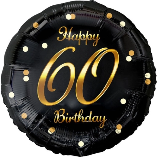 Foli balon Happy 60 Birthday – crni sa zlatnim tiskom
