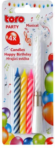 Pjevajuća rođendanska svjećica s postoljem TORO Happy Birthday – set od 4 svjećice