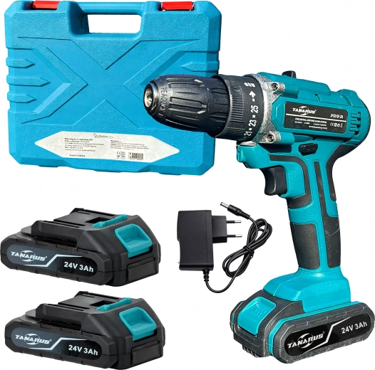 Aku bušilica i odvijač 24 V s koferom i 2× 3 Ah baterijama