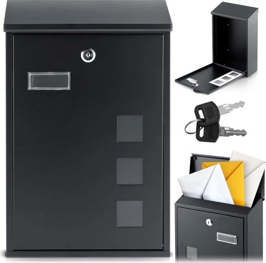 Metalni poštanski sandučić 39,5 × 25,5 × 12 cm crni s gornjim ubacivanjem