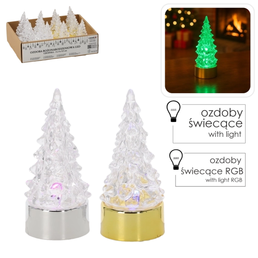 LED božićno drvce na postolju, šareno svijetli, 9,5 cm