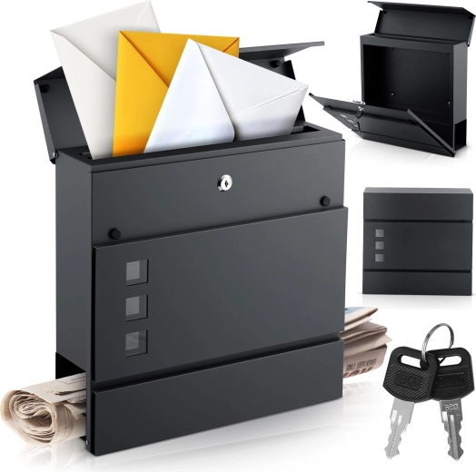 Zidni poštanski sandučić s držačem za novine 37 × 37 × 10,5 cm antracit