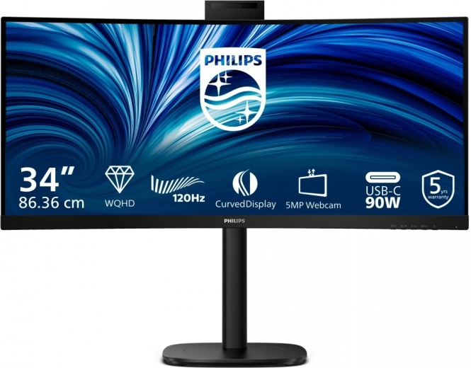 Zakrivljeni 34" monitor PHILIPS 34B2U3600CH s USB‑C, KVM i web‑kamerom