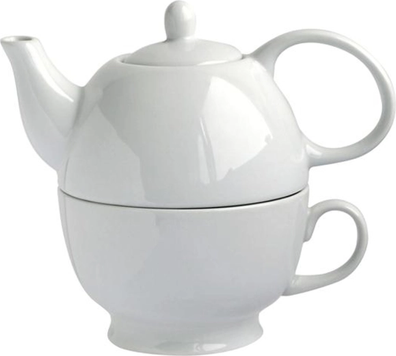 Porculanski čajnik sa šalicom 2-u-1 480 ml, bijeli