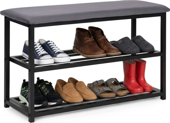 Tapecirana klupa za cipele 80 cm sa sjedalom i 2 police ModernHome