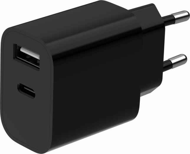 Univerzalni mrežni USB punjač s 2 priključka (USB-A + USB-C), 2,4 A, crna