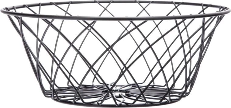 Crna metalna okrugla košara za voće s cvjetnim ukrasom 25 × 10 cm