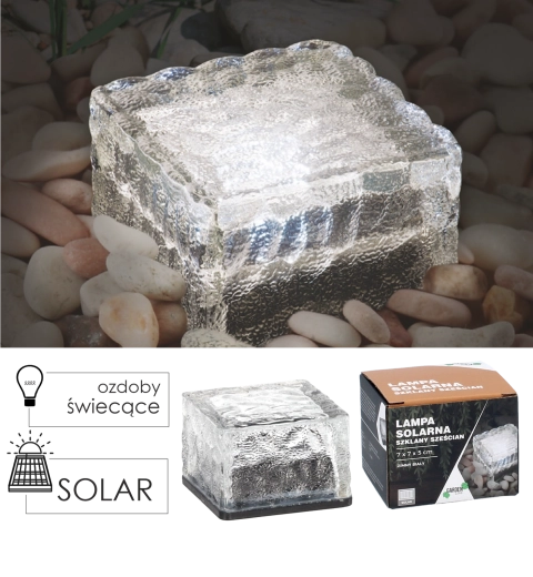 Solarno vrtno svjetlo staklena kocka 7 × 7 × 5 cm, hladno bijela