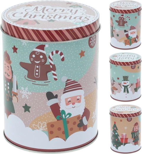 Božićna okrugla limena kutija 10,5 × 14 cm – mix motiva
