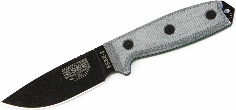 Univerzalan taktički nož ESEE 3P, crna oštrica, siva Micarta, futrola Coyote Tan