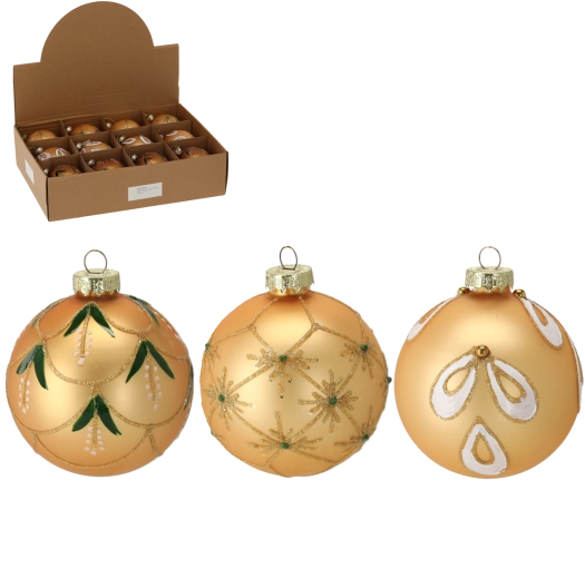 Staklene božićne kuglice 8 cm zlatne, set 12 kom
