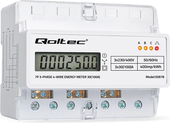Trofazni elektronički brojilo za DIN šinu, 400 V, 100 A, LCD i LED indikacija