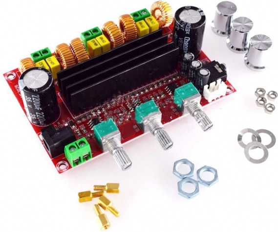 Snažno pojačalo 2.1 2x80W +100W (WOOFER) TPA3116D, 12V-24V TPA3116D2, Arduino