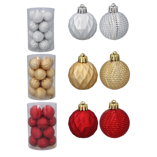 Set božićnih kuglica 4 cm – crvena, zlatna i srebrna, 16 kom