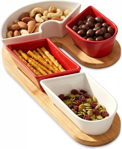 Keramičke posudice za posluživanje na bambusnoj pladnju, set od 5 dijelova