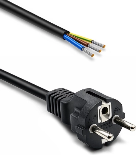 Napojni kabel Schuko CEE 7/7 (E/F) s ogoljenim kalajisanim vodičima, 3×1,0 mm², 1,8 m