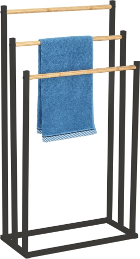 Trostruki stalak za ručnike crni 45 × 22 × 85 cm