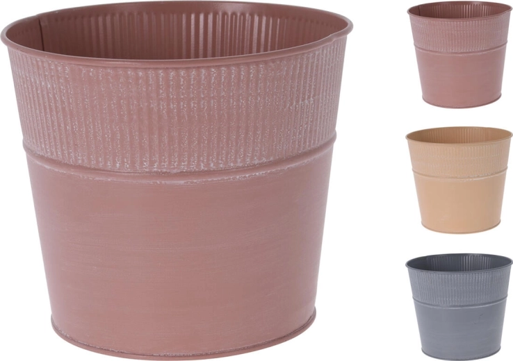 Dekorativna metalna posuda za cvijeće 18,5 cm – rebrasti dizajn, mix boja