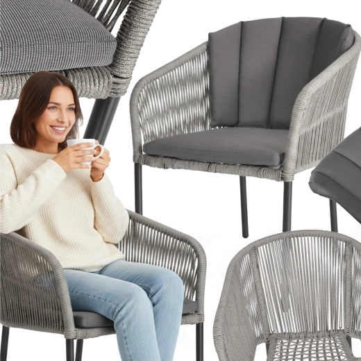 Vrtna stolica Victoria od poliratana s jastučićem, siva