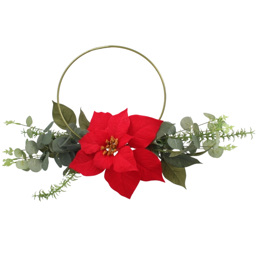 Božićni ukras – krug s umjetnom Božićnom zvijezdom 45 cm, crvena