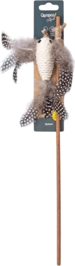 Quapas! prirodna igračka na štapu za mačke s bijelom ptičicom i perjem