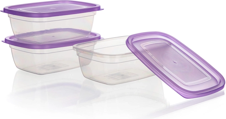 Set plastičnih posuda za hranu 1,25 l – 3 kom, ljubičasti poklopci