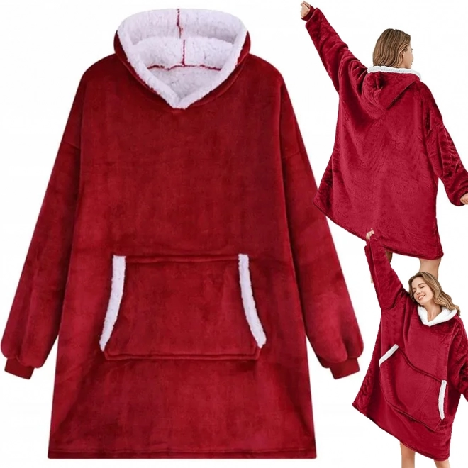 Crvena oversize deka-hoodie s kapuljačom