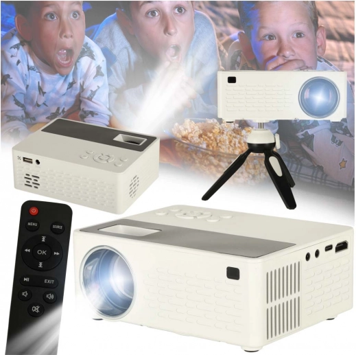 Prijenosni LED projektor 1080p s TFT LCD i stativom, bijeli