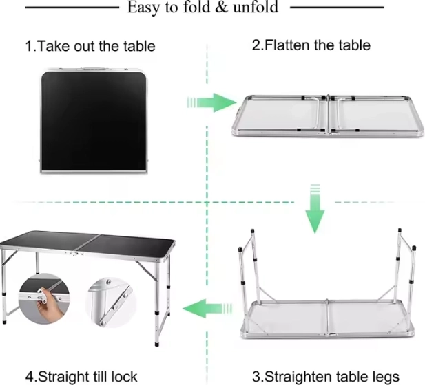 Sklopivi kamping stol s podesivom visinom 120x60 cm crni