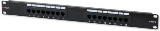 Patch panel 1U UTP 16×RJ45 Cat.5e – crni