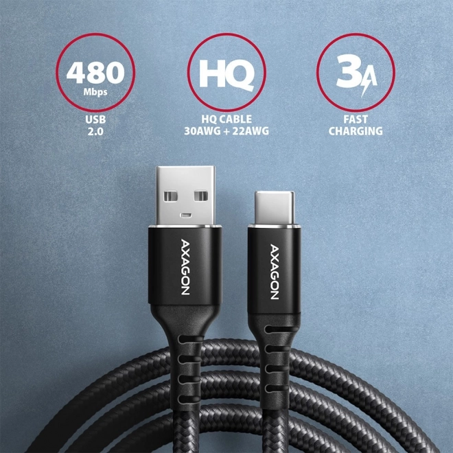 Kabel USB-C - USB-A Axagon 1.5m, aluminij, najlonska opleka