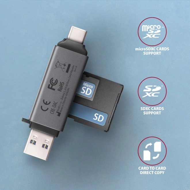 Vanjski čitač kartica CRE-DAC USB3.2 Gen 1 Type-C + Type-A SD/microSD